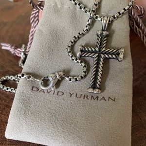 David Yurman Sterling Silver Chevron Cross pave diamond pendant
